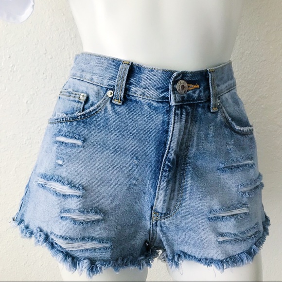 ZARA | HIGH WAIST | DISTRESSED | DENIM SHORTS N7 - Picture 5 of 7